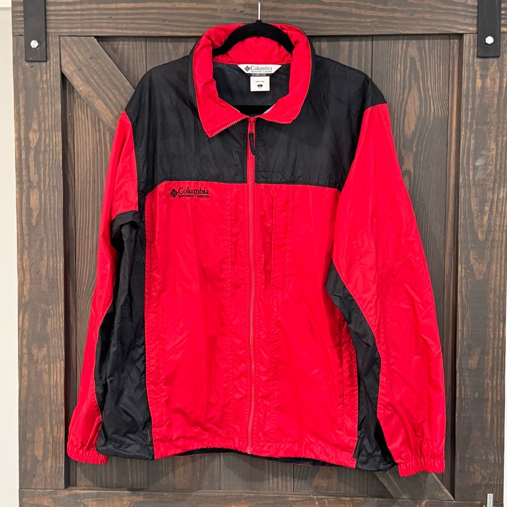 Columbia Men's Black & Red Full Zip Nylon Windbreaker Jacket Size Large